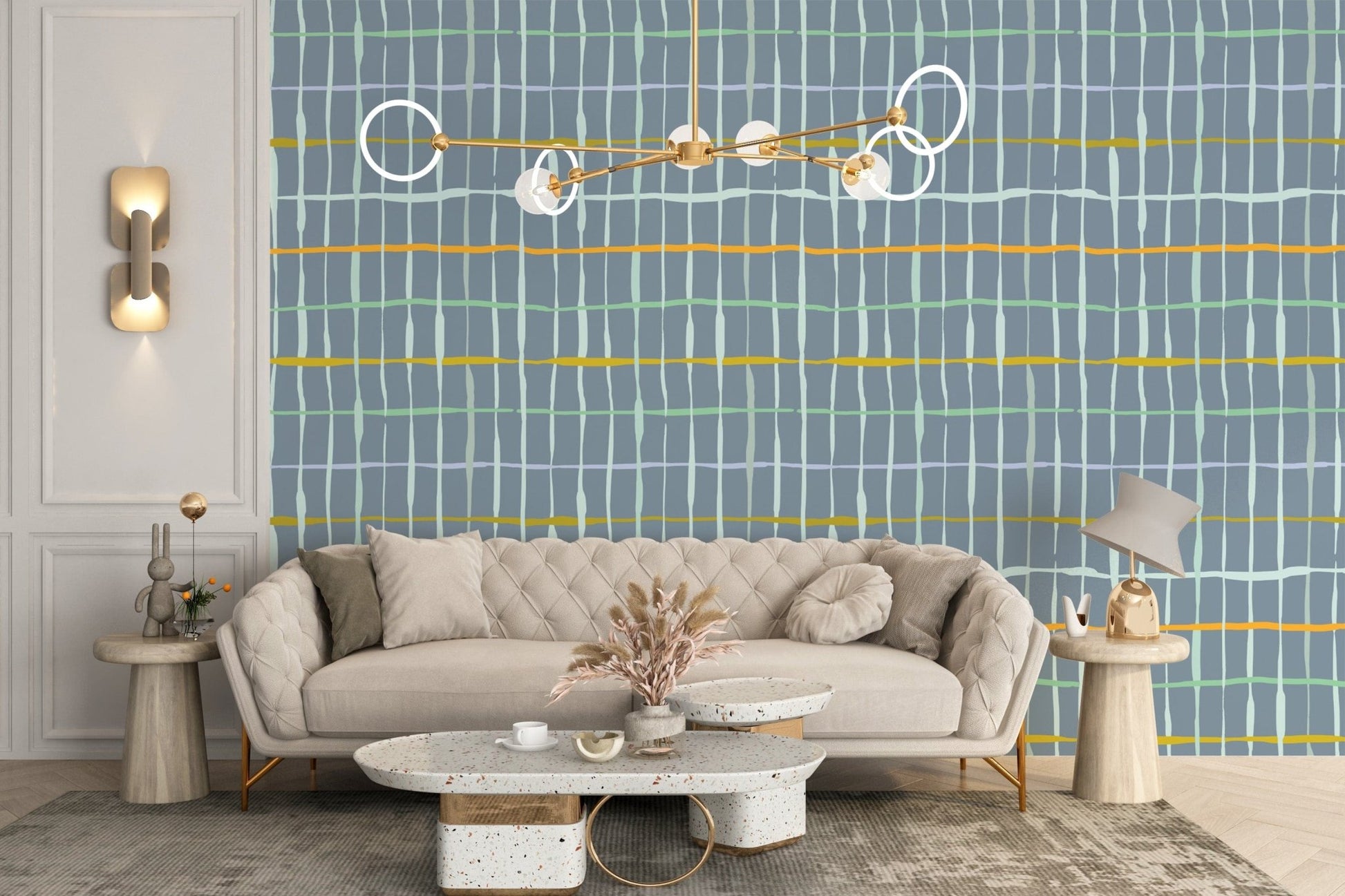 Modern slate blue handdrawn lines wallpaper design
