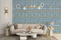 Modern slate blue handdrawn lines wallpaper design

