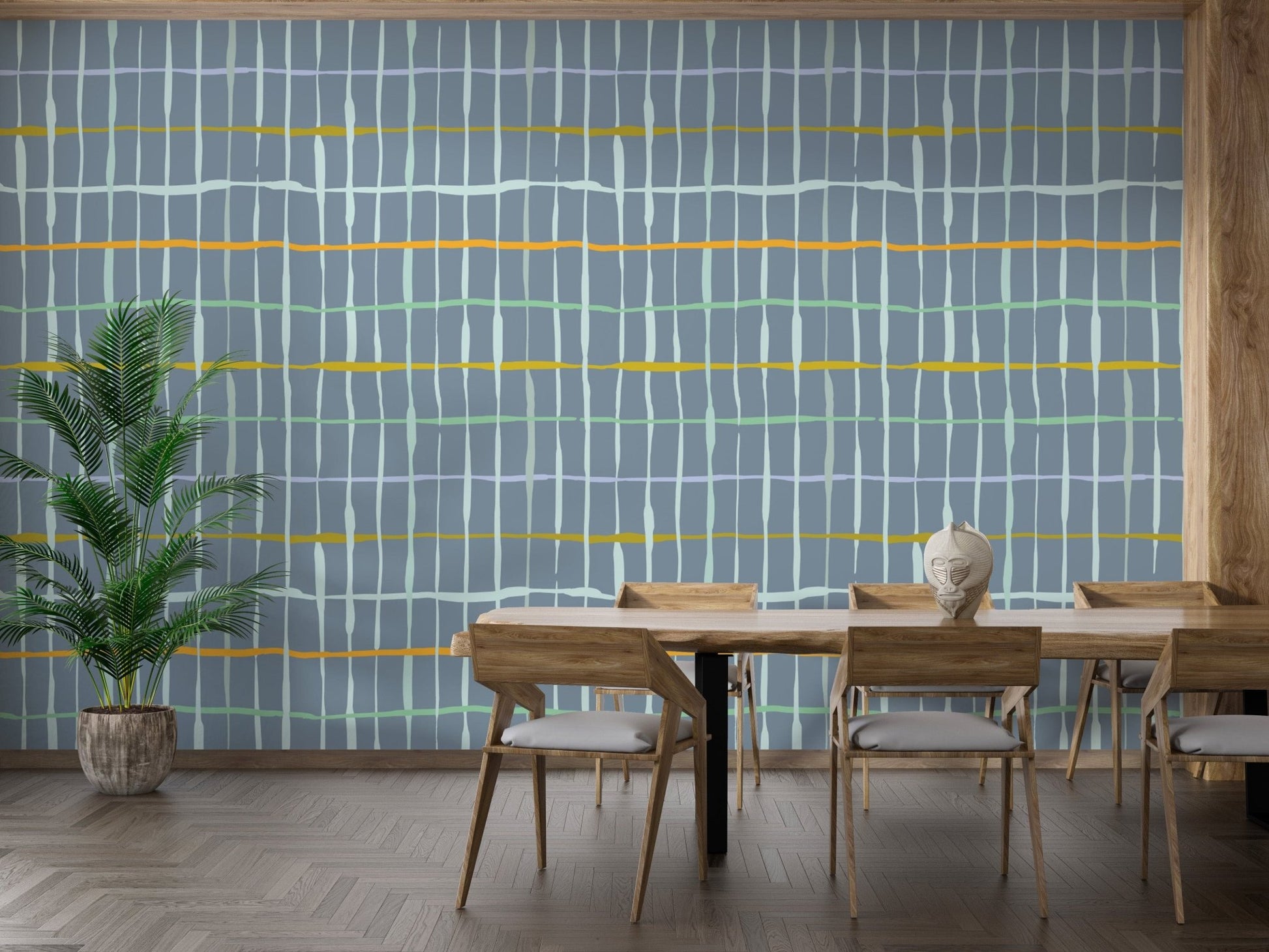 Slate blue handdrawn lines wallpaper for walls
