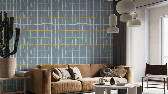 Abstract slate blue wallpaper featuring handdrawn lines AN112
