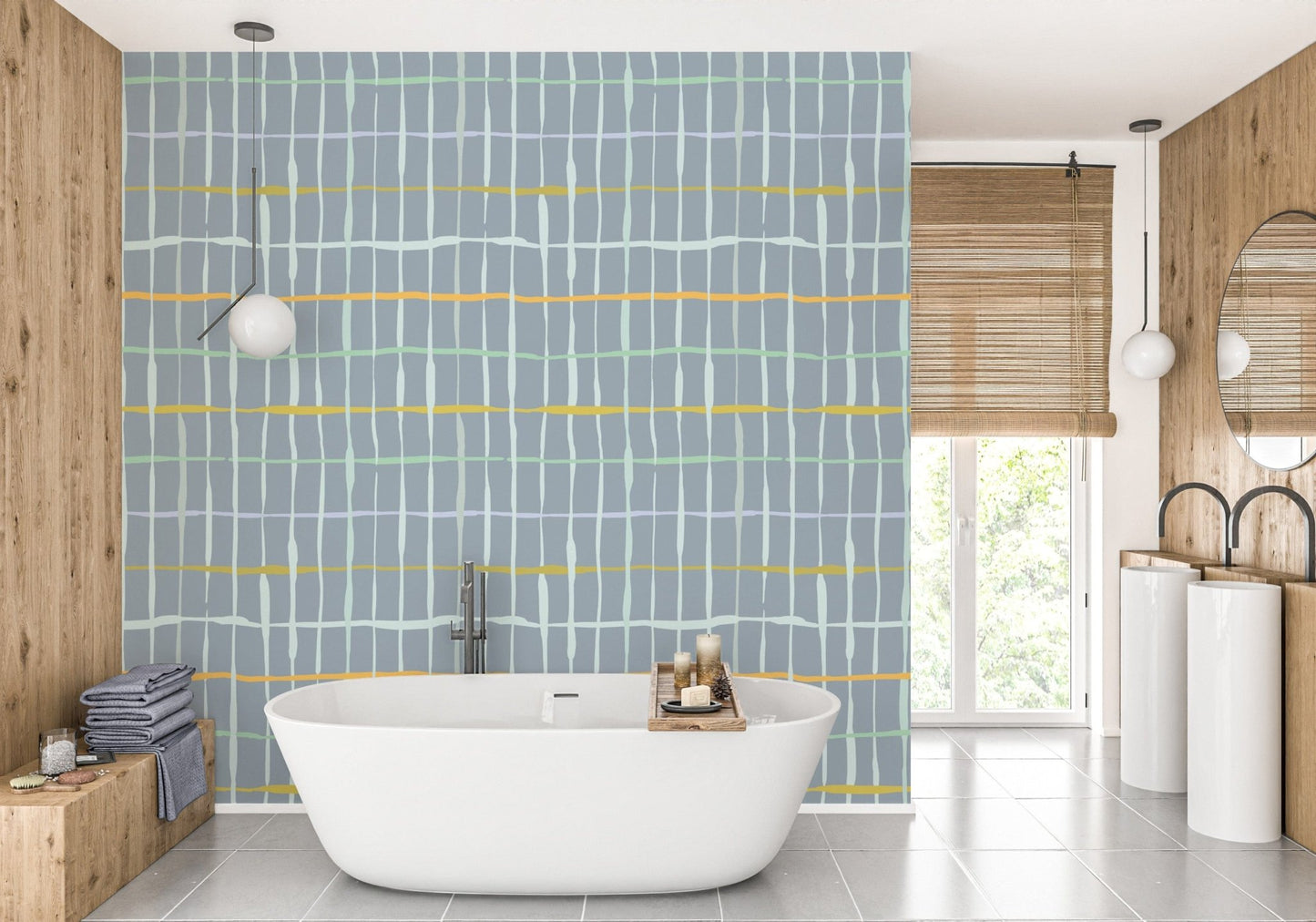 Subtle handdrawn lines wall mural in slate blue
