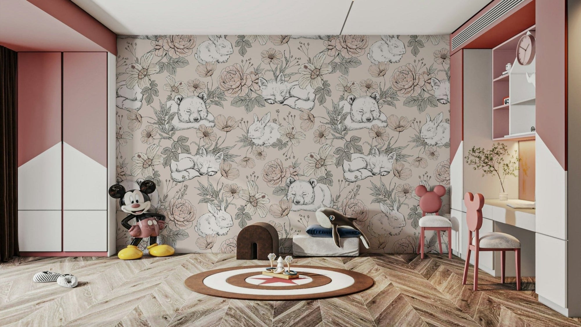 Beige nursery wallpaper with sleeping animals GD067

