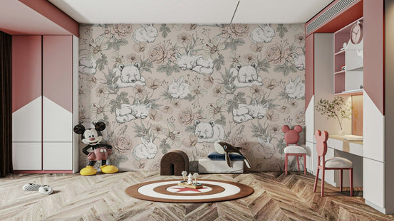 Beige nursery wallpaper with sleeping animals GD067

