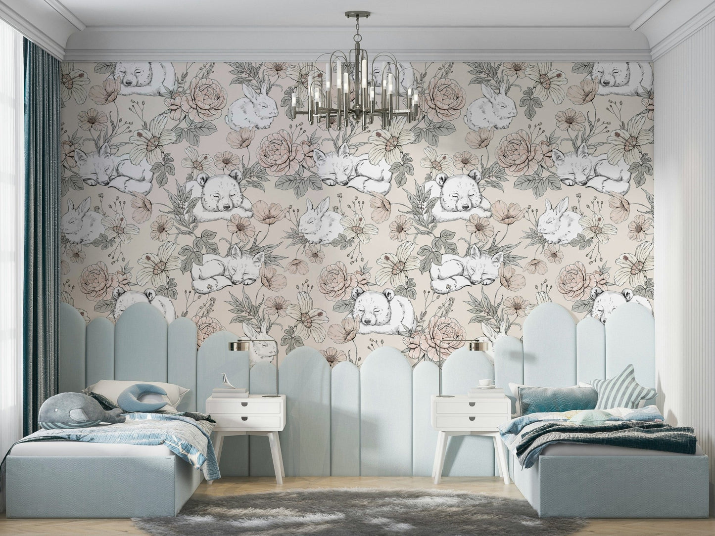 Sleeping koala and bunny wall pattern

