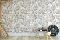 Hand-drawn woodland nursery wallpaper beige

