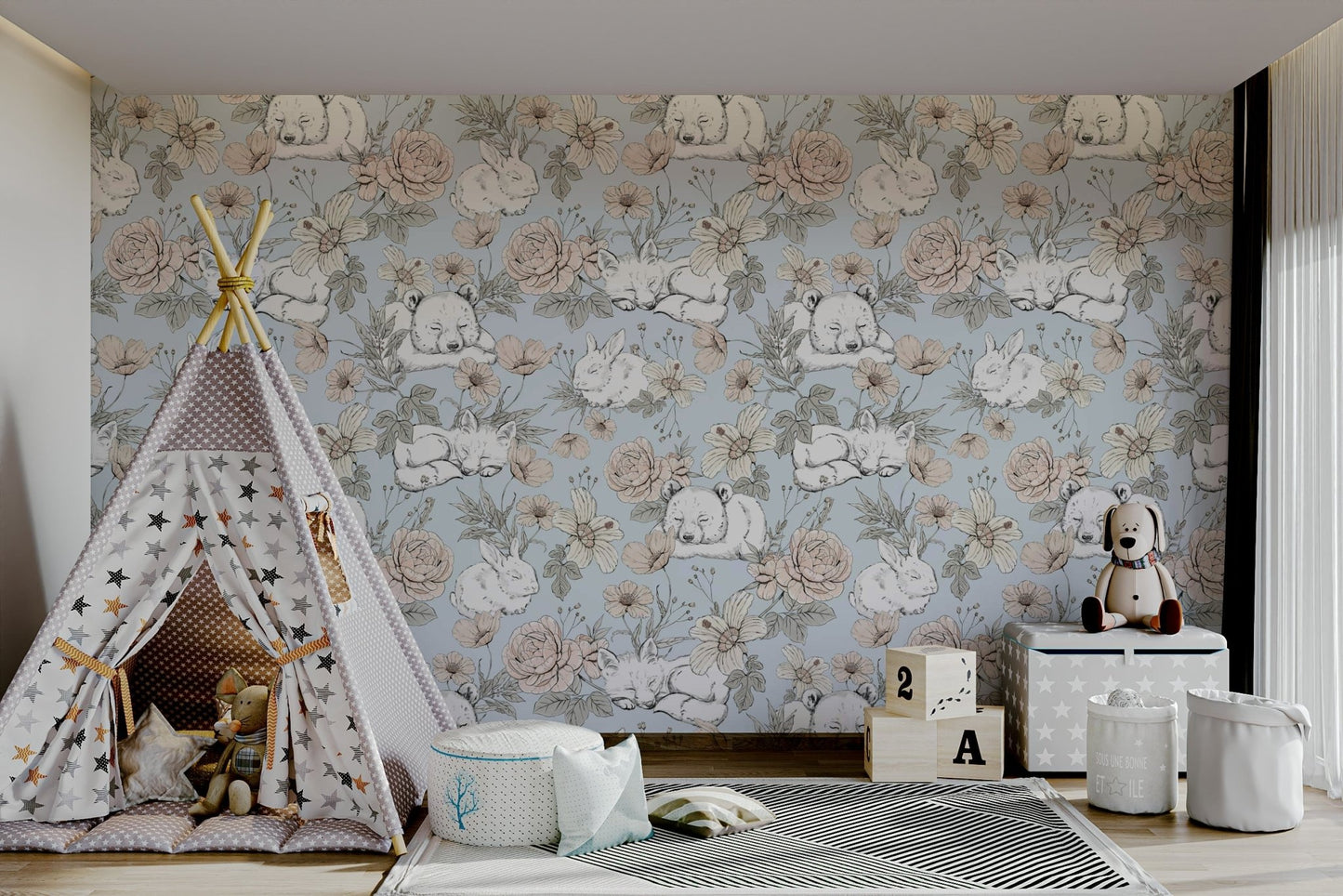 Woodland creatures wallpaper for baby room

