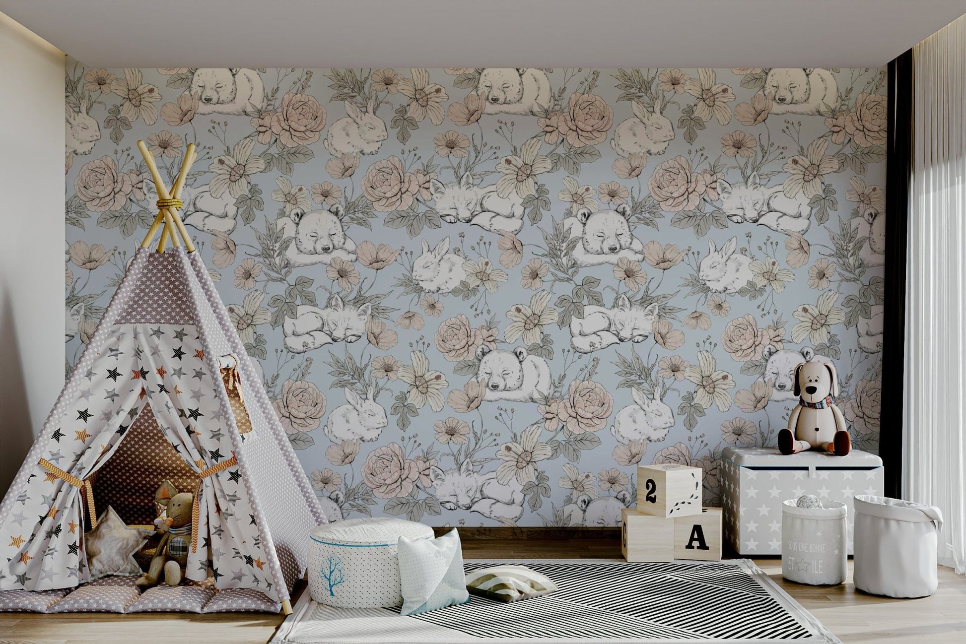Woodland creatures wallpaper for baby room

