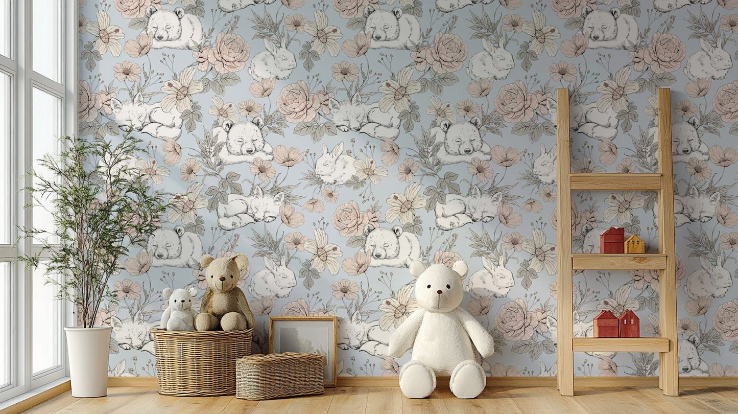 Hand-drawn nursery wallpaper design India

