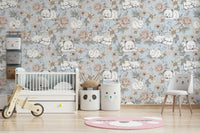Sleeping fox and bear wallpaper for nursery

