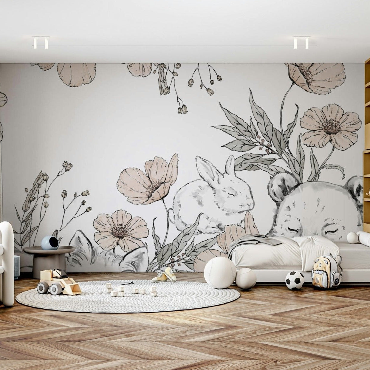 Nature-inspired mural with sleeping forest animals GD052

