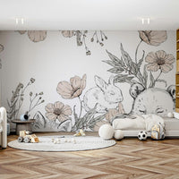 Nature-inspired mural with sleeping forest animals GD052

