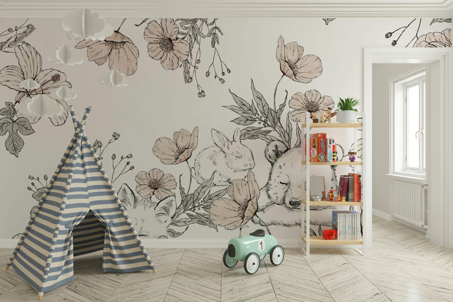 Woodland mural with resting animals in a quiet forest GD052

