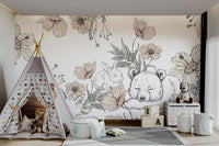 Calm nature mural with sleeping fox and deer GD052

