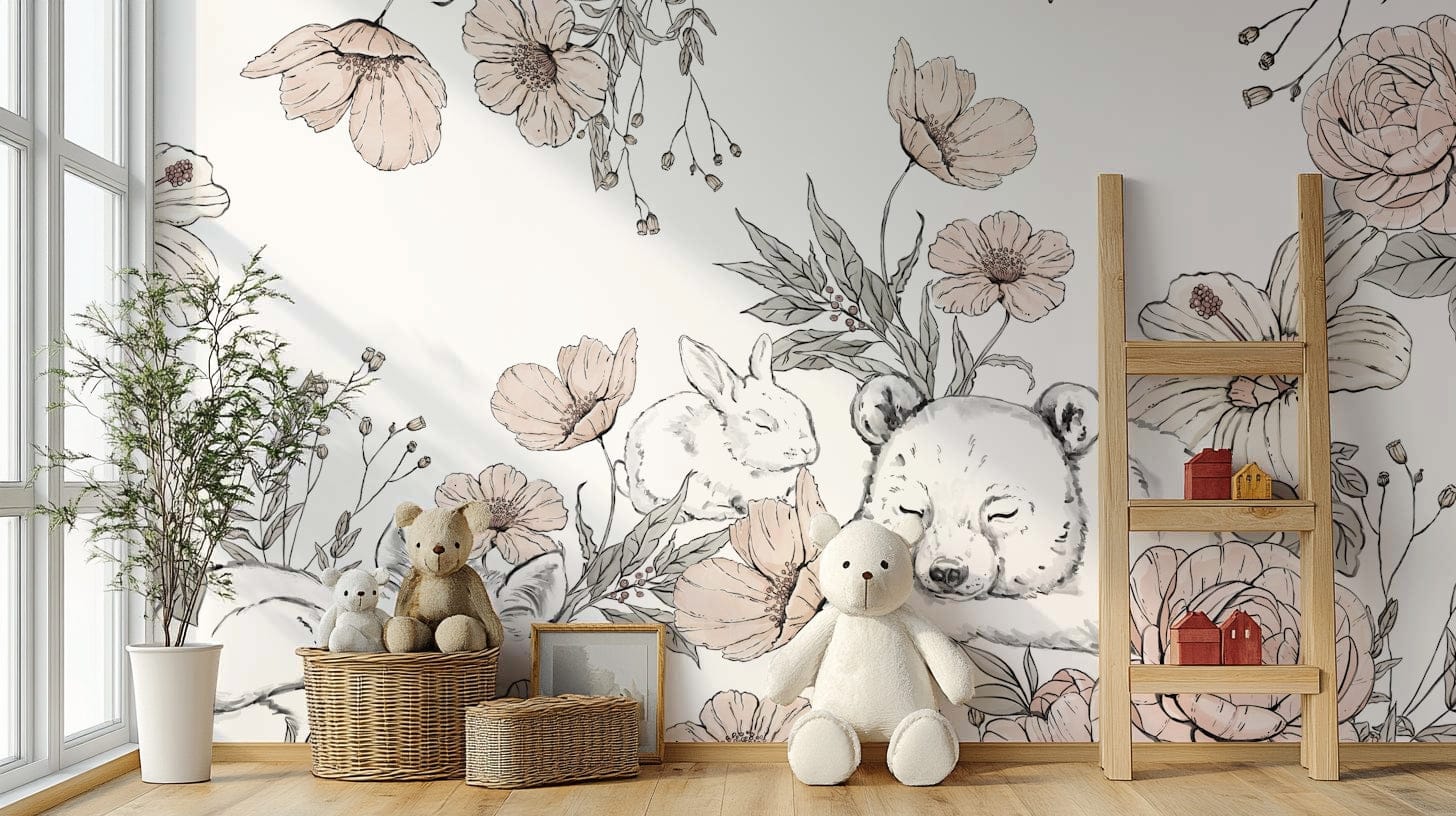 Sleeping Woodland Mural featuring peaceful forest animals GD052
