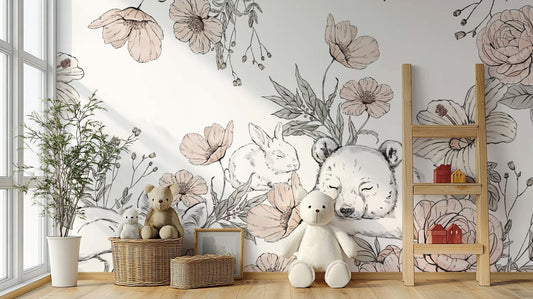 Sleeping Woodland Mural featuring peaceful forest animals


