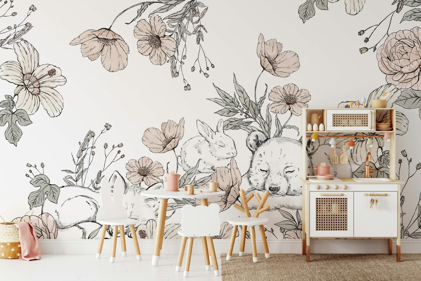 Woodland animals mural with soft sleeping pose GD052

