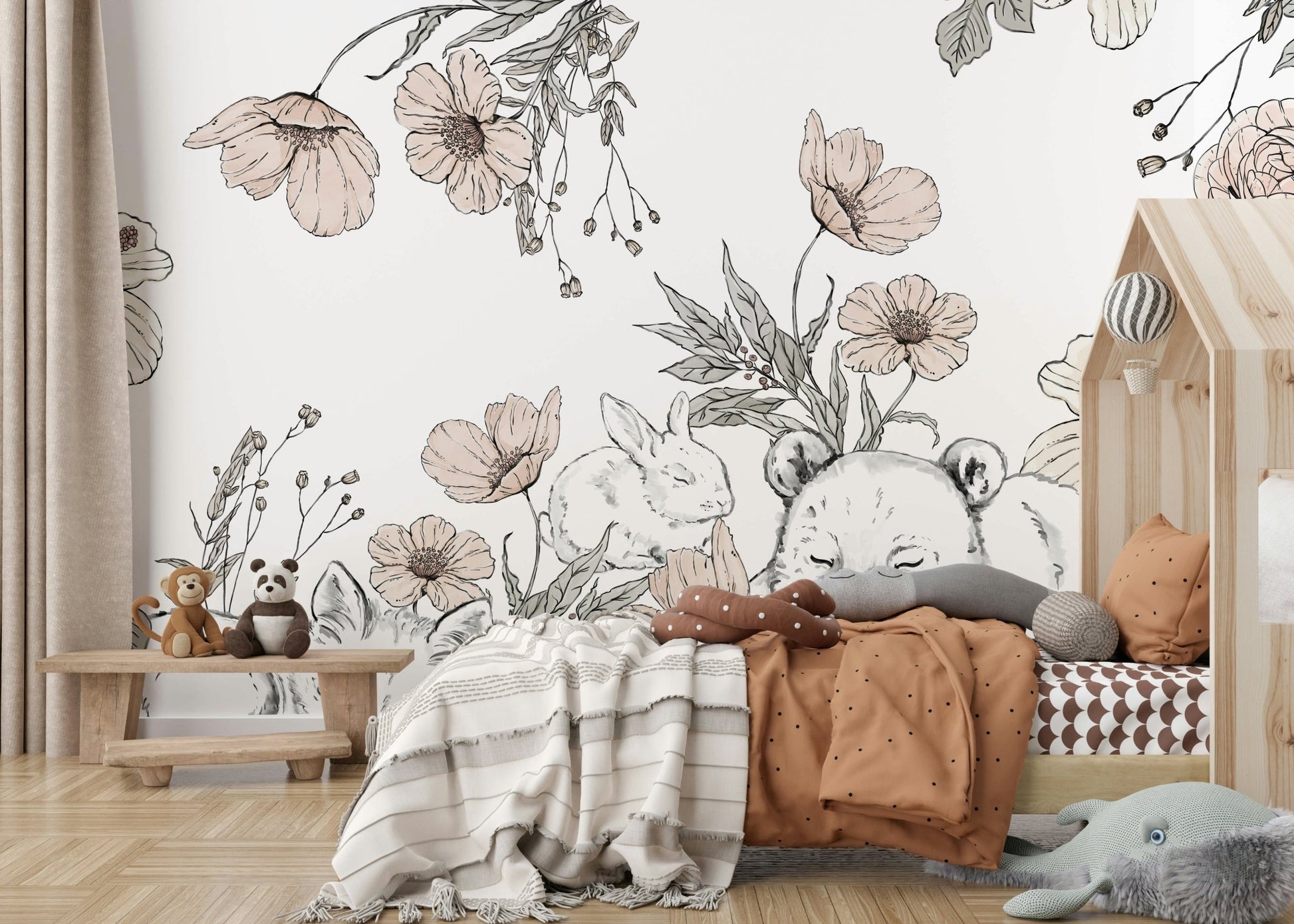 Serene forest mural with calm sleeping wildlife GD052

