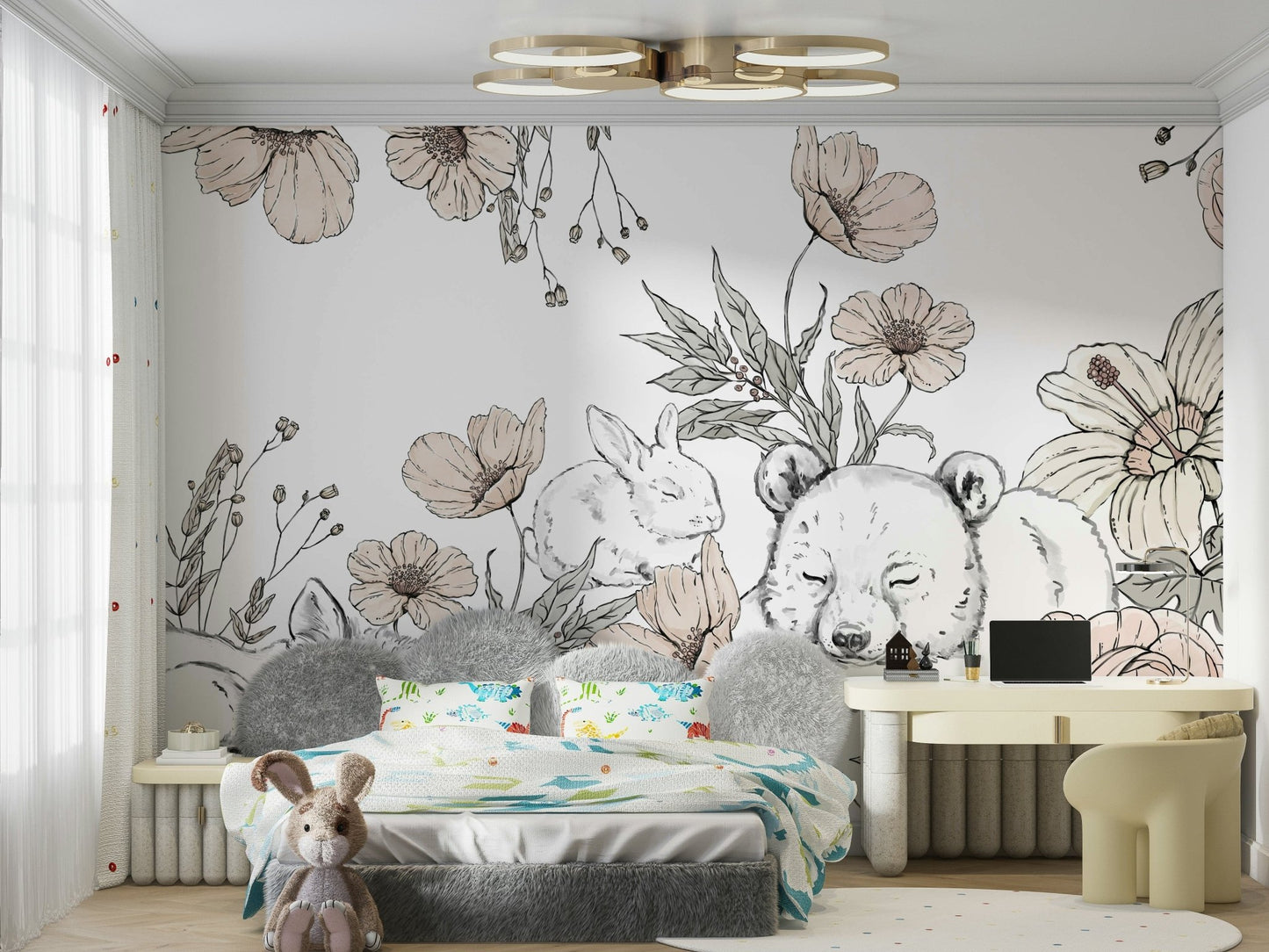 Cozy woodland scene mural with sleeping animals GD052


