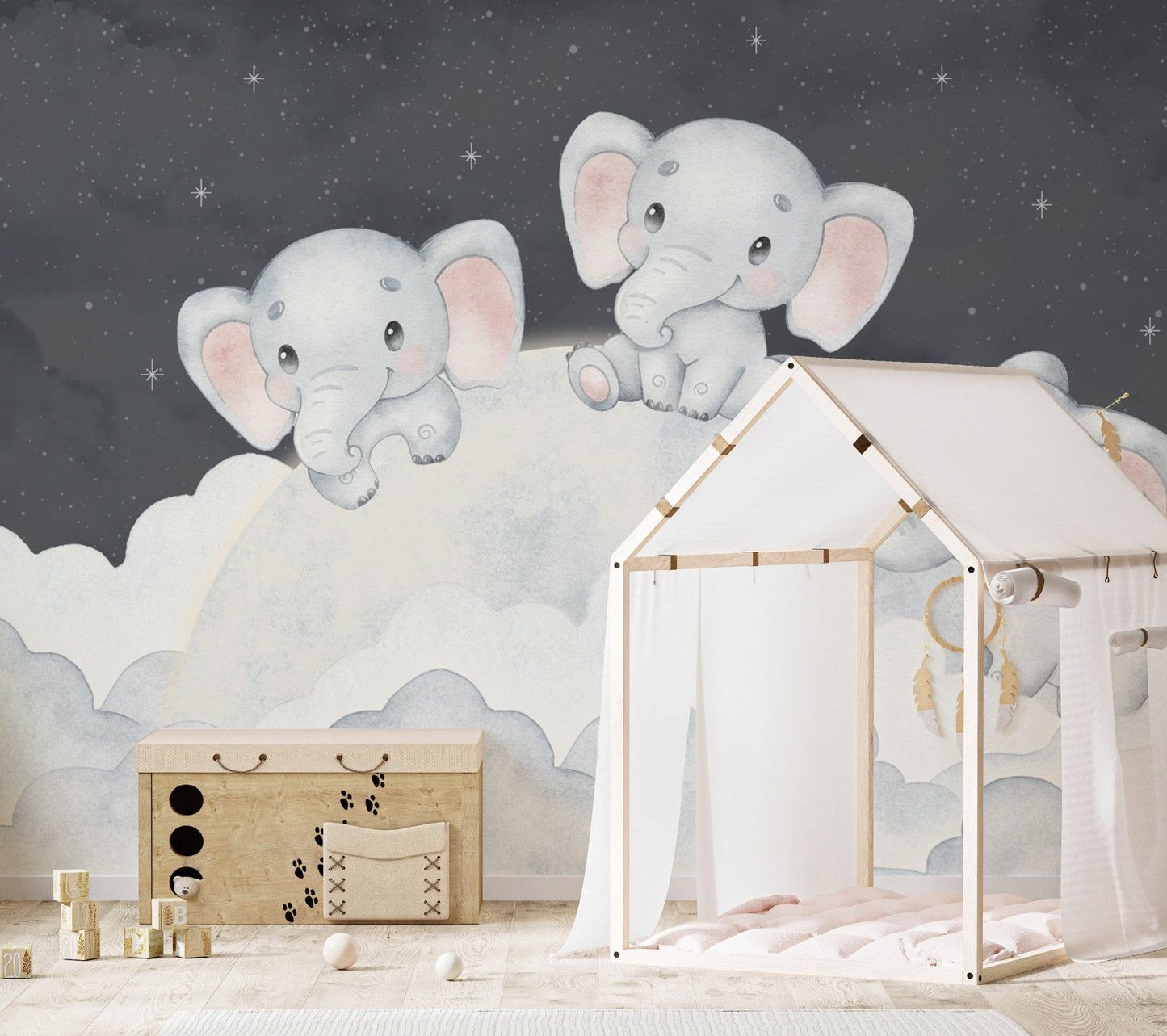 Soft pastel elephant wallpaper design
