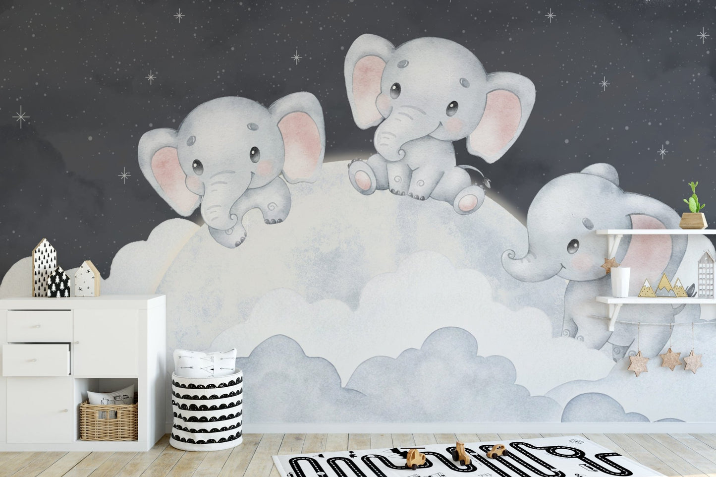 Elephant wallpaper with night sky design

