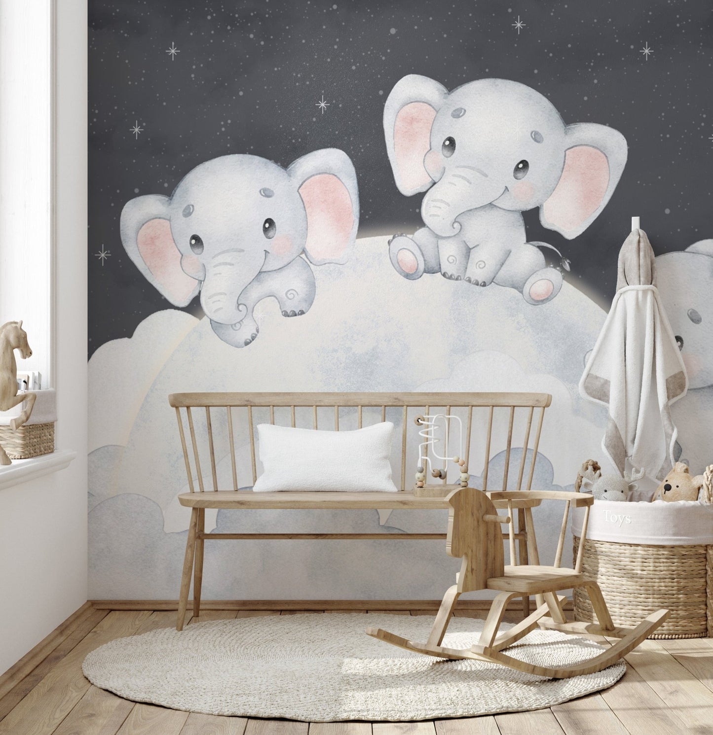 Nursery elephant wallpaper with stars
