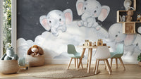 Sleepy elephant cloud mural for nursery
