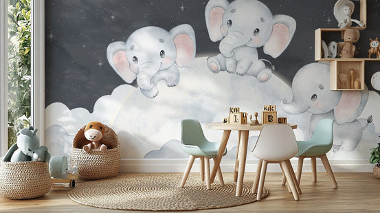 Sleepy elephant cloud mural for nursery
 D218