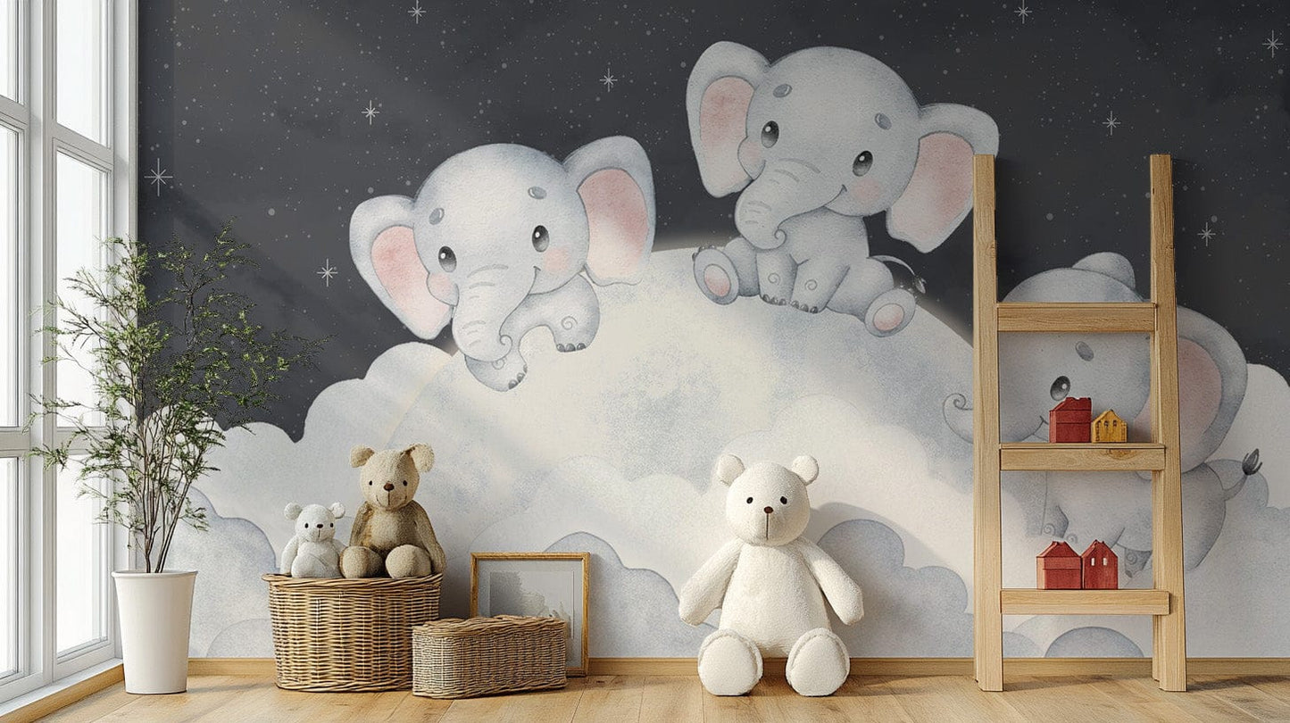 Baby elephants resting on clouds wallpaper
