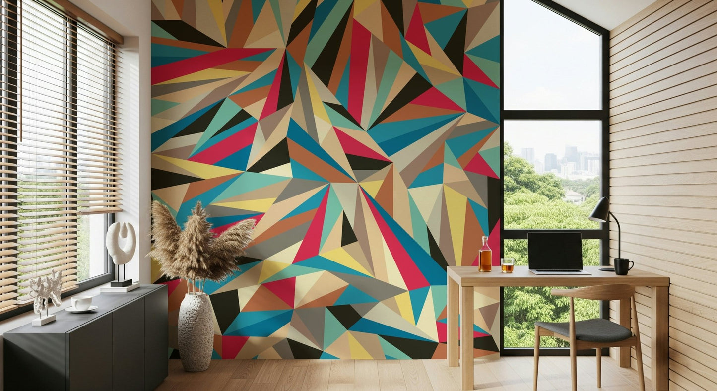An artistic abstract shape mural on minimalist wallpaper., GD5352