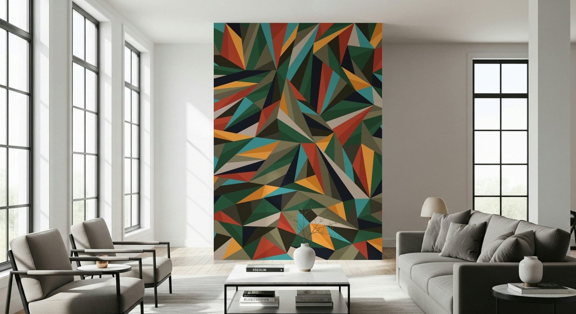 A beautiful modern art wall mural for a living room.