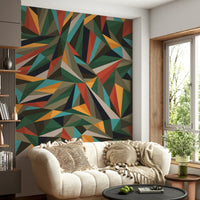 A contemplative geometric design wallpaper mural for a feature wall.