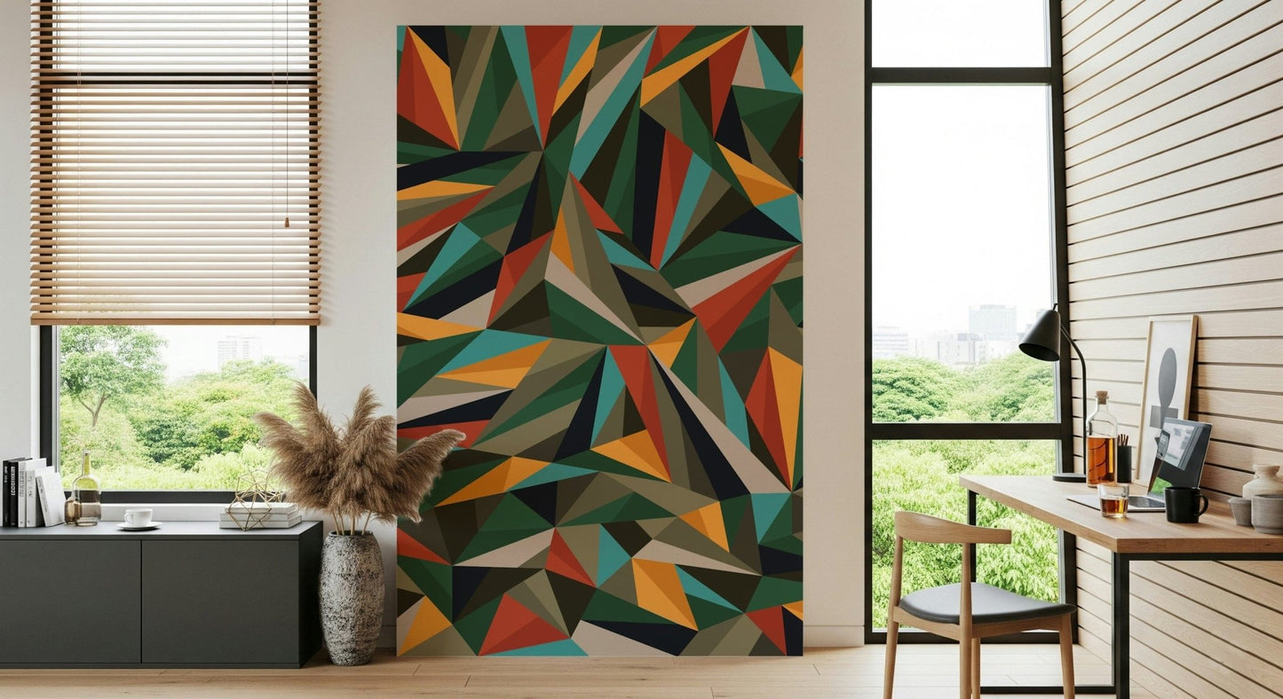 An artistic abstract slice mural on minimalist wallpaper.