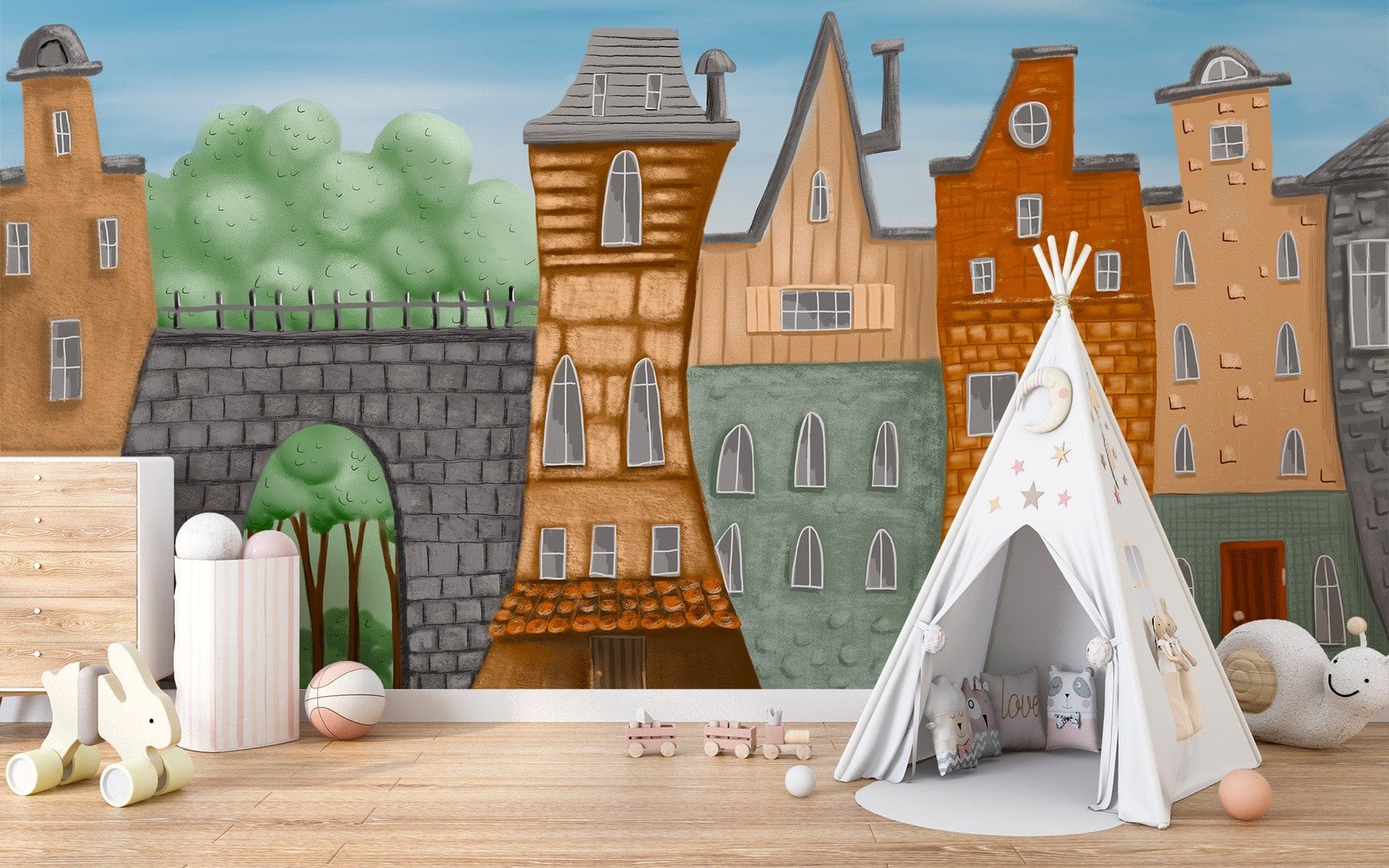 Small Painted City Wall Mural - Giffywalls