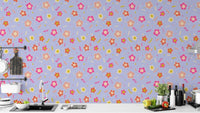 Minimalist smiley blooms wallpaper with modern floral accents.
