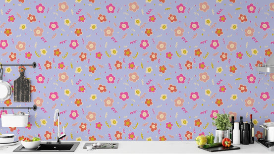 Minimalist smiley blooms wallpaper with modern floral accents. NI16
