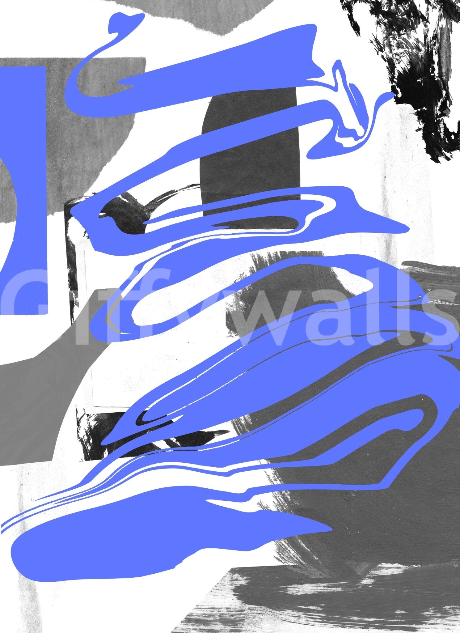 Dark and light abstract smoke pattern in a sophisticated living space mural.