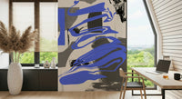 Chic dining room featuring the abstract smoke effect wallpaper mural.