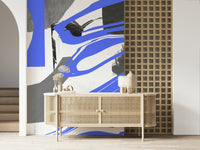 Entryway accent wall with the moody Smoke and Mirrors peel and stick wallpaper.