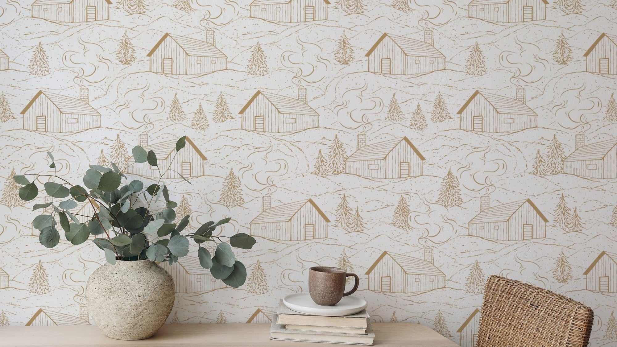 Minimalist tan smokey cabins wallpaper for subtle, elegant walls. RNM80
