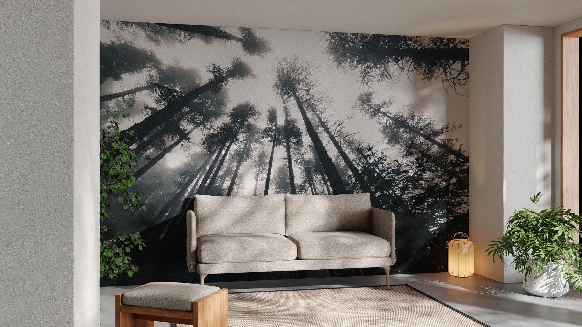 Dark forest treetop wall design

