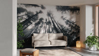 Dark forest treetop wall design
