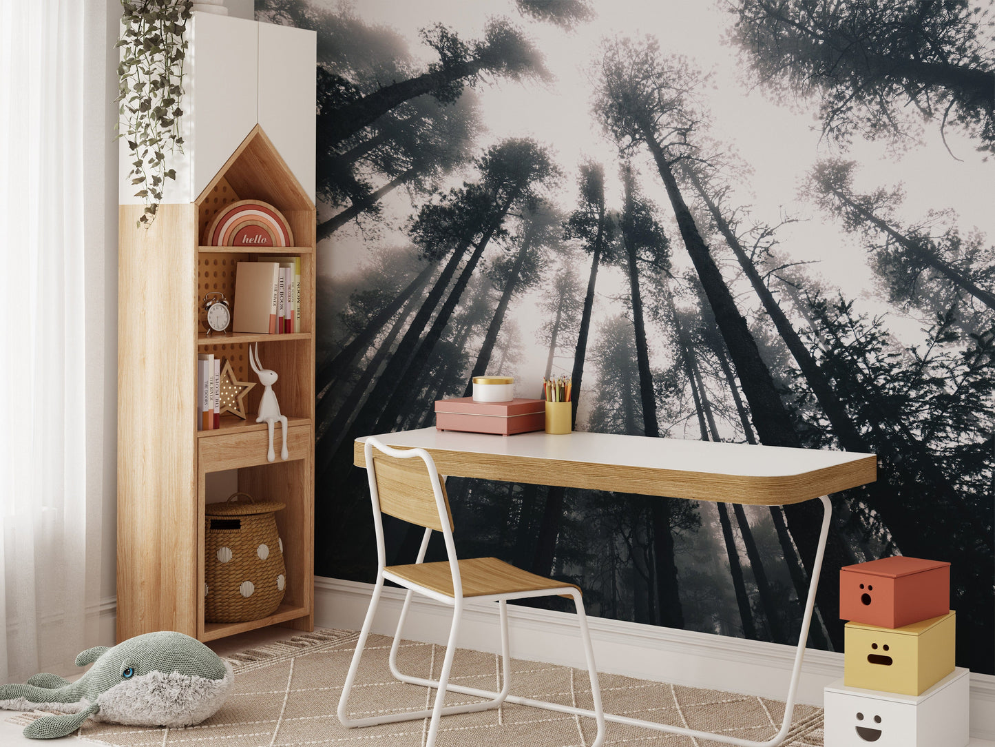 Smokey treetop forest wall mural
