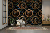 Opulent or classic art gallery settings implied by frames.

