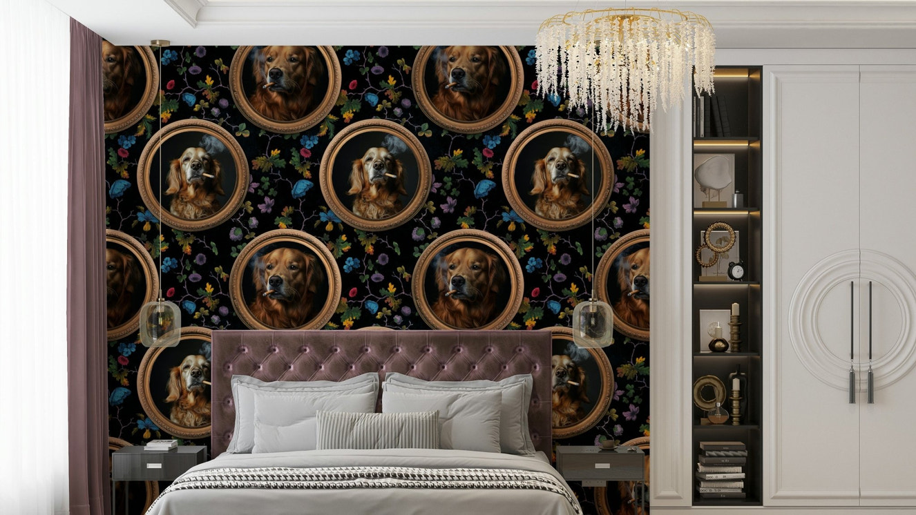 Dogs portrayed with a contemplative or sophisticated air.

