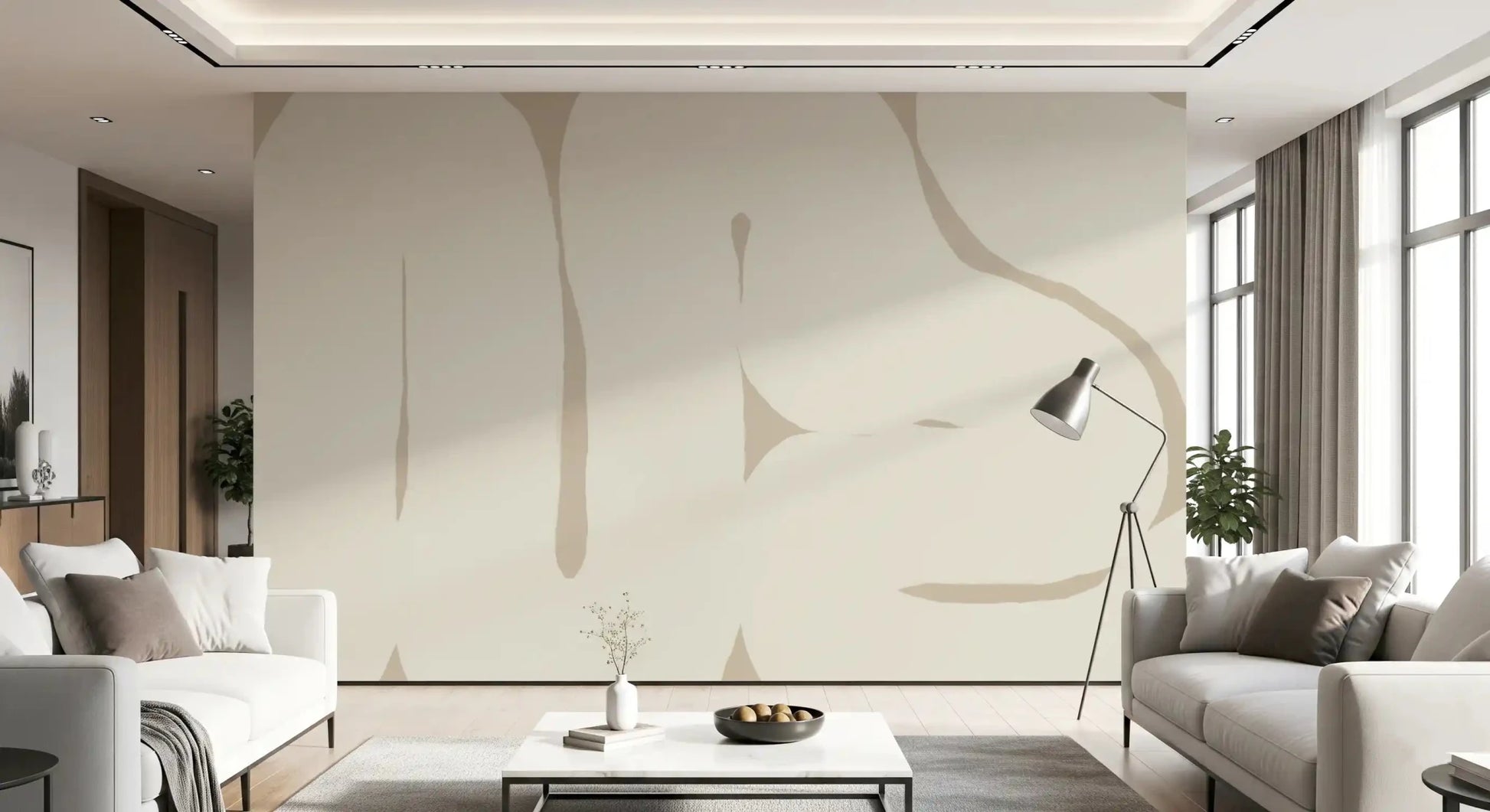 Neutral abstract wall mural Smooth Flow curved shapes design