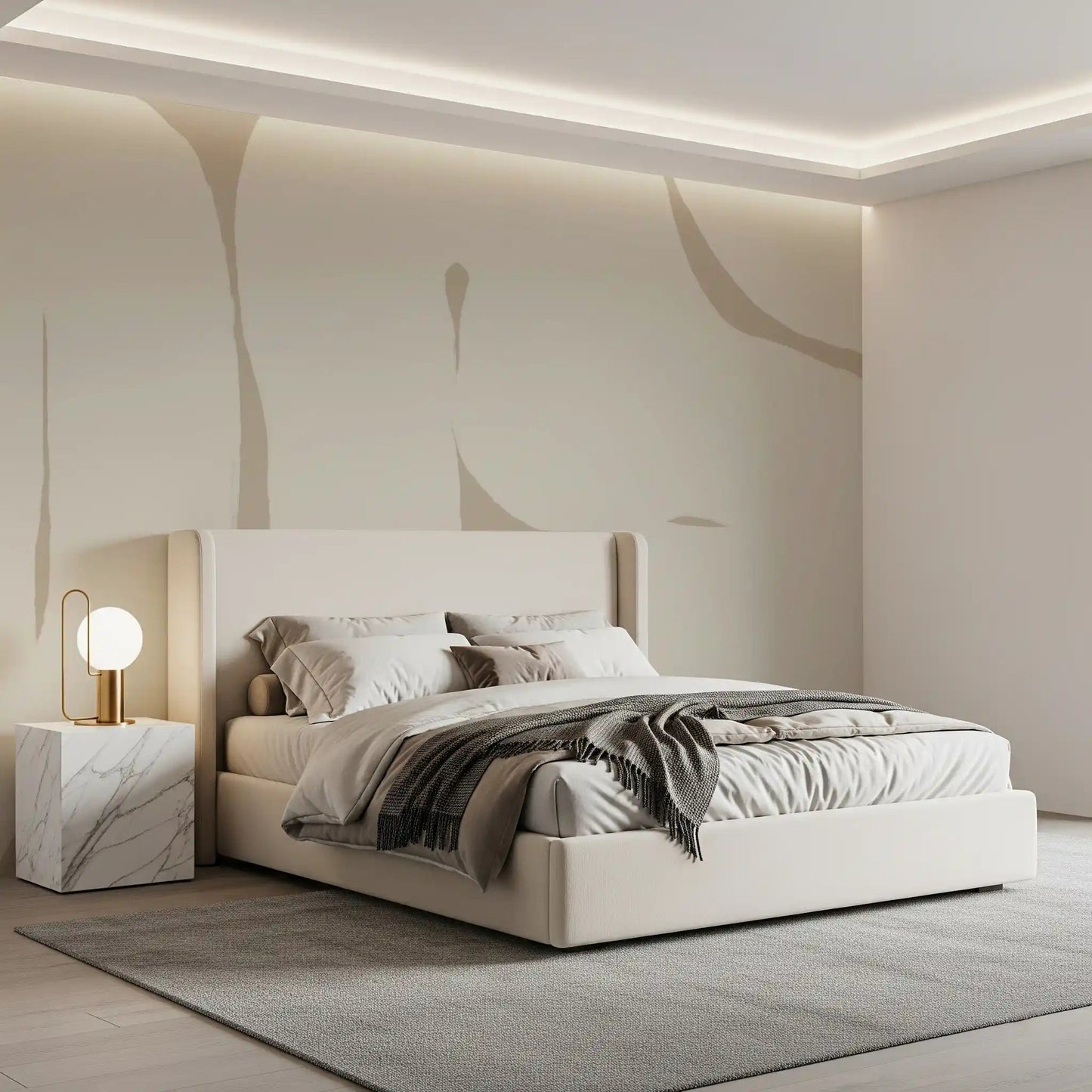Living room styled Smooth Flow wall mural neutral curve pattern