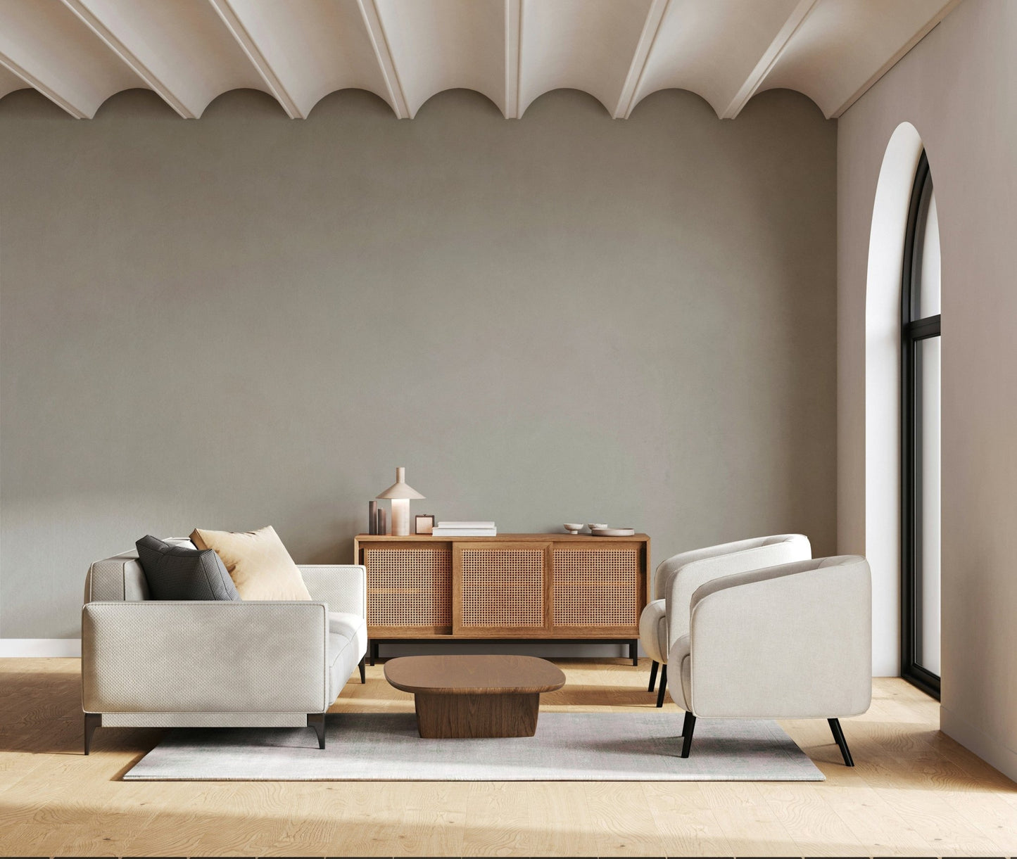 Full view of a dining area enhanced by the beautiful Smooth Stone Texture Wall Mural.