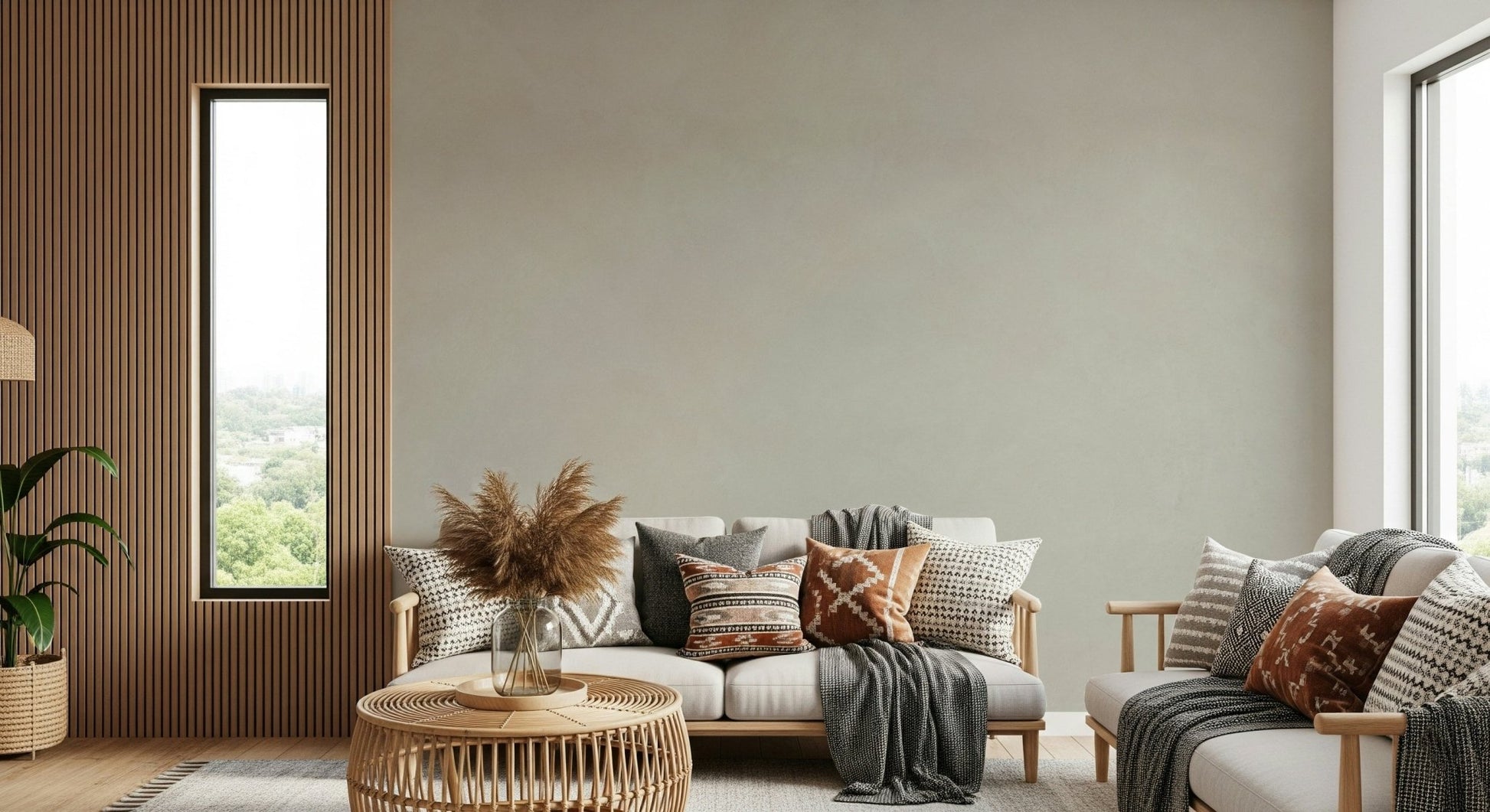 Smooth Stone Texture Wall Mural creating a calming backdrop in a living room.