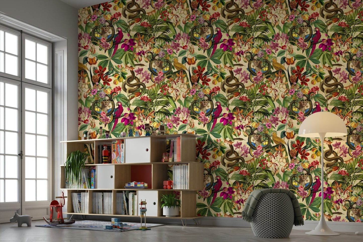 Wall mural with snake and botanical elements, GD2609