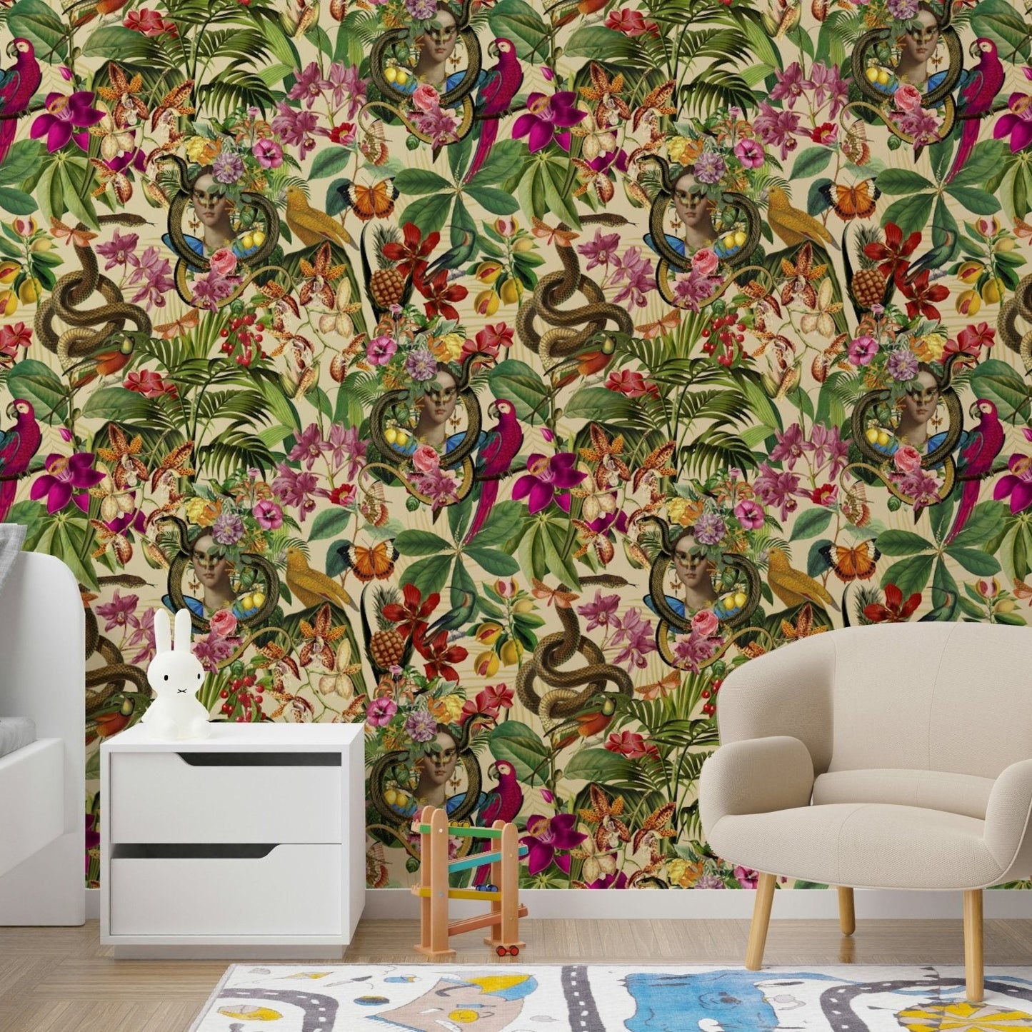 Botanical collage wallpaper with surreal twist, GD2609
